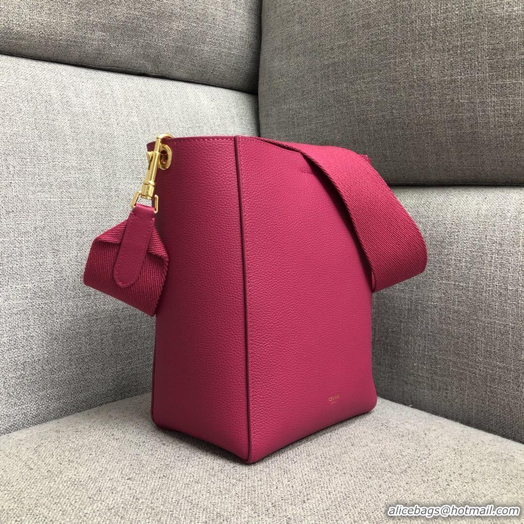 High Quality Celine SEAU SANGLE Cabas Bags Original Calfskin Leather 3369 Rose Red