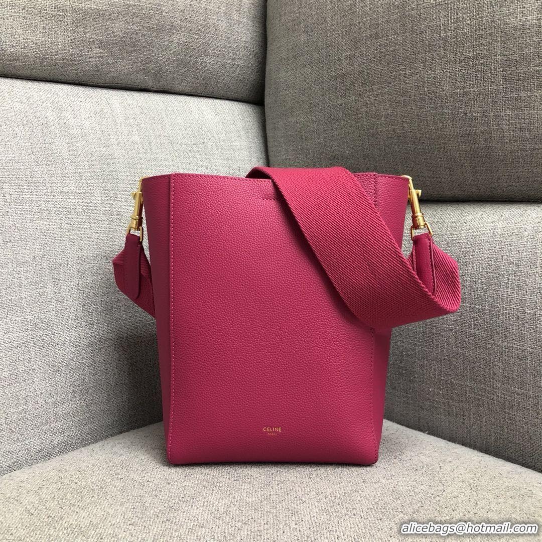 High Quality Celine SEAU SANGLE Cabas Bags Original Calfskin Leather 3369 Rose Red