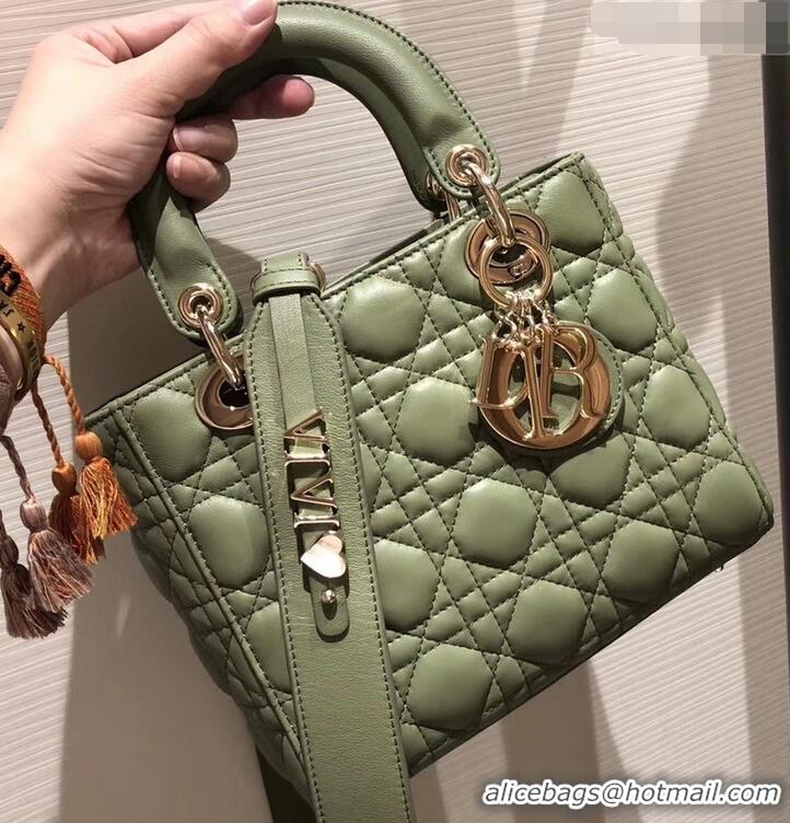 Classic Practical Lady Dior My ABCDior Bag in Cannage with Badges CD510034 Green 2019