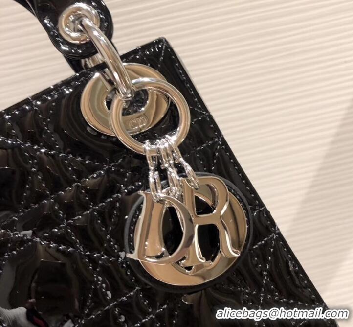 Discount Lady Dior Mini Bag in Cannage with Chain Patent 510041 Black/Silver