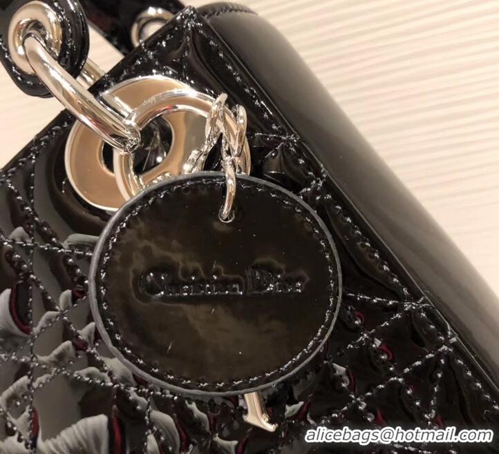 Discount Lady Dior Mini Bag in Cannage with Chain Patent 510041 Black/Silver