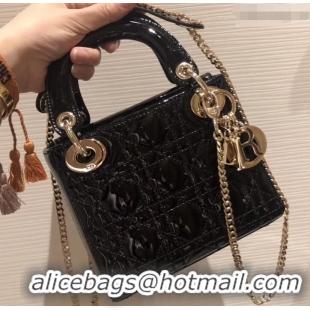 Good Quality Lady Dior Mini Bag in Cannage with Chain Patent 510041 Black/Gold