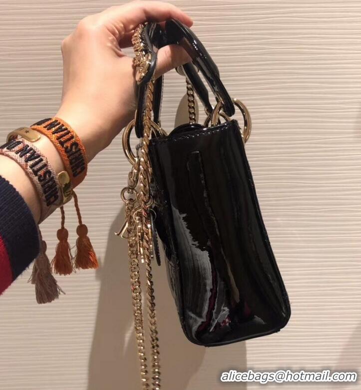 Good Quality Lady Dior Mini Bag in Cannage with Chain Patent 510041 Black/Gold