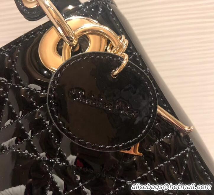 Good Quality Lady Dior Mini Bag in Cannage with Chain Patent 510041 Black/Gold