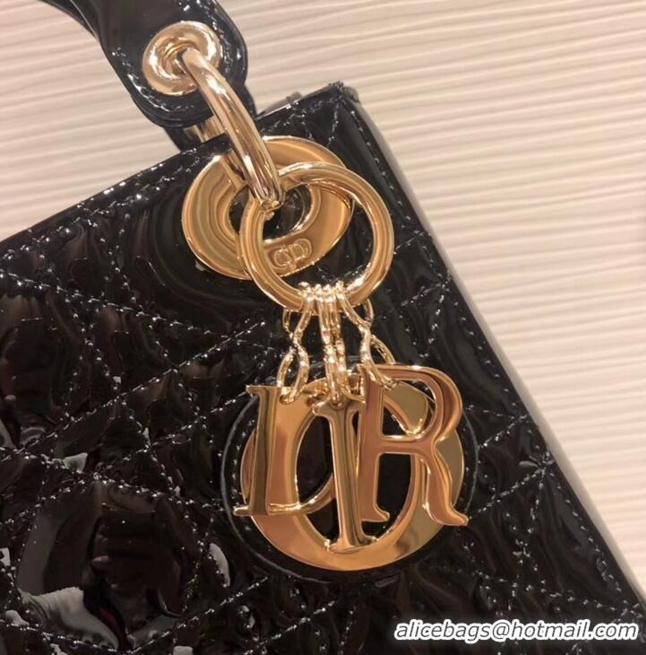 Good Quality Lady Dior Mini Bag in Cannage with Chain Patent 510041 Black/Gold