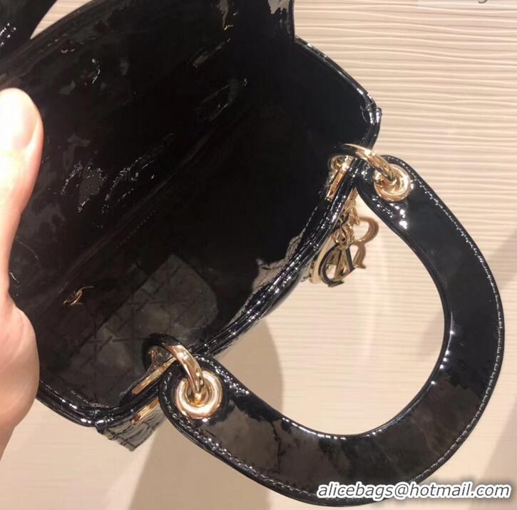 Good Quality Lady Dior Mini Bag in Cannage with Chain Patent 510041 Black/Gold