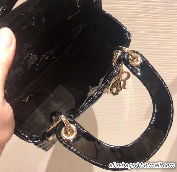 Good Quality Lady Dior Mini Bag in Cannage with Chain Patent 510041 Black/Gold