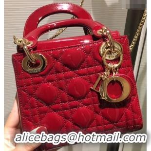 Classic Lady Dior Mini Bag in Cannage with Chain Patent 510041 Red