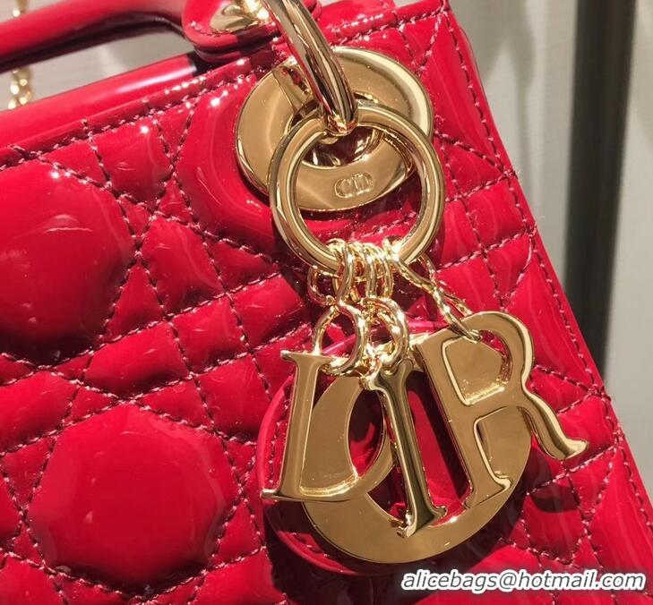 Classic Lady Dior Mini Bag in Cannage with Chain Patent 510041 Red