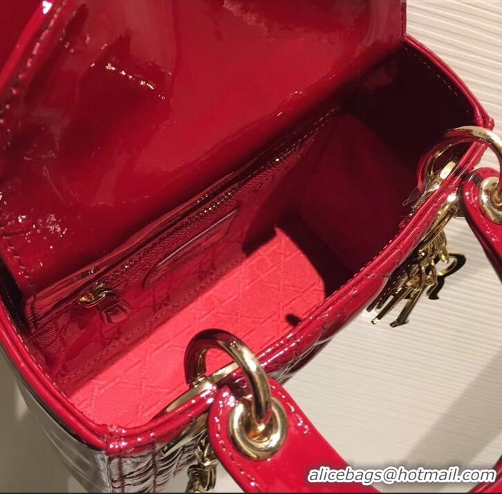 Classic Lady Dior Mini Bag in Cannage with Chain Patent 510041 Red