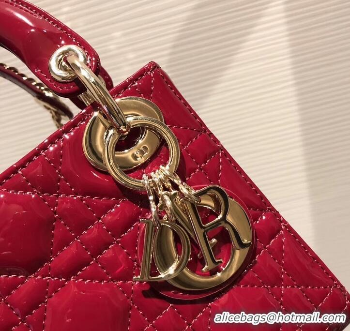 Good Quality Lady Dior Mini Bag in Cannage with Chain Patent 510041 Dark Red