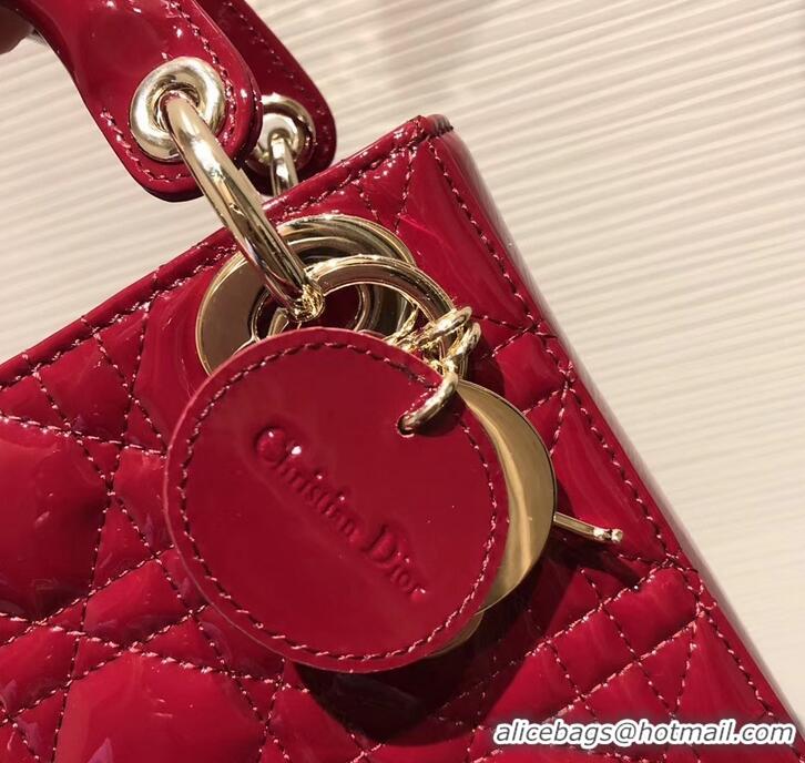 Good Quality Lady Dior Mini Bag in Cannage with Chain Patent 510041 Dark Red