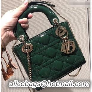 Best Price Lady Dior Mini Bag in Cannage with Chain Patent 510041 Green