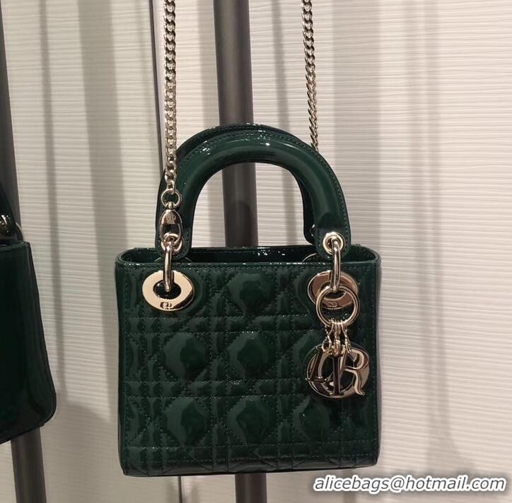 Best Price Lady Dior Mini Bag in Cannage with Chain Patent 510041 Green