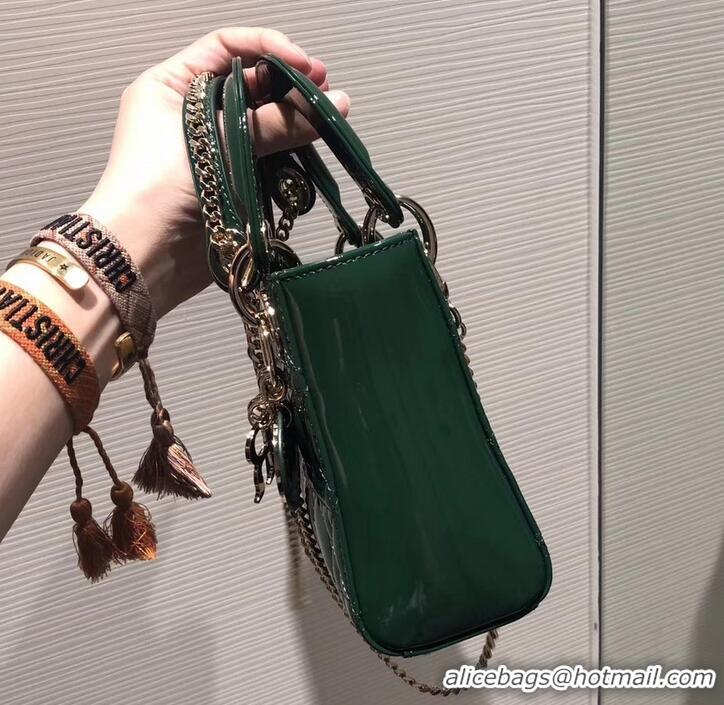 Best Price Lady Dior Mini Bag in Cannage with Chain Patent 510041 Green