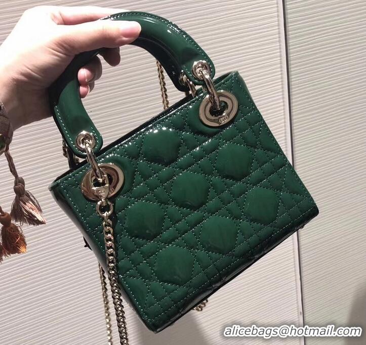 Best Price Lady Dior Mini Bag in Cannage with Chain Patent 510041 Green