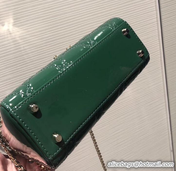 Best Price Lady Dior Mini Bag in Cannage with Chain Patent 510041 Green