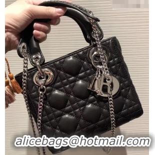 Feminine Lady Dior Mini Bag in Cannage with Chain 510042 Black/Silver