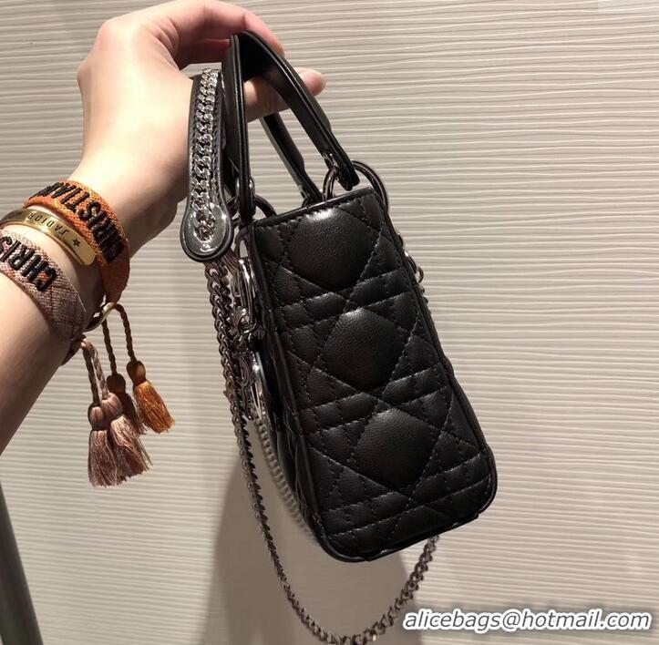 Feminine Lady Dior Mini Bag in Cannage with Chain 510042 Black/Silver