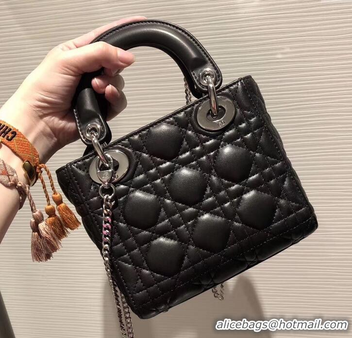 Feminine Lady Dior Mini Bag in Cannage with Chain 510042 Black/Silver