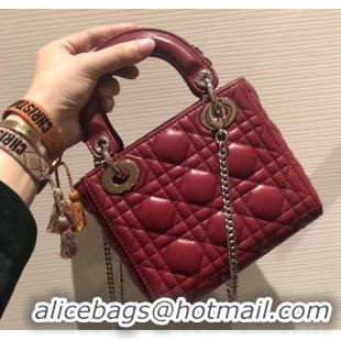 Fashion Lady Dior Mini Bag in Cannage with Chain 510042 Dark Red/Silver