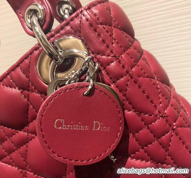 Fashion Lady Dior Mini Bag in Cannage with Chain 510042 Dark Red/Silver