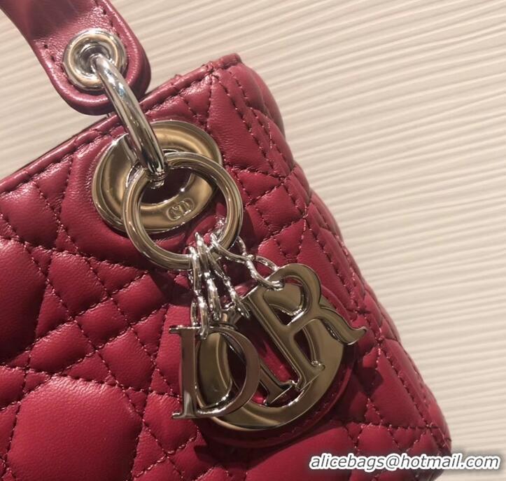 Fashion Lady Dior Mini Bag in Cannage with Chain 510042 Dark Red/Silver