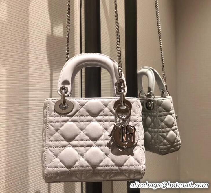 Fashion Luxury Lady Dior Mini Bag in Cannage with Chain 510042 Pearl White