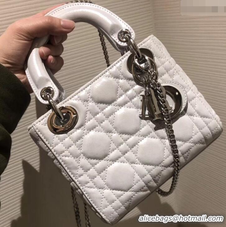 Fashion Luxury Lady Dior Mini Bag in Cannage with Chain 510042 Pearl White