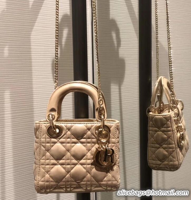 Trendy Design Lady Dior Mini Bag in Cannage with Chain 510042 Pearl Gold