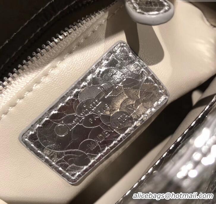 Best Price Lady Dior Mini Bag in Cannage with Chain 510042 Crinkled Silver