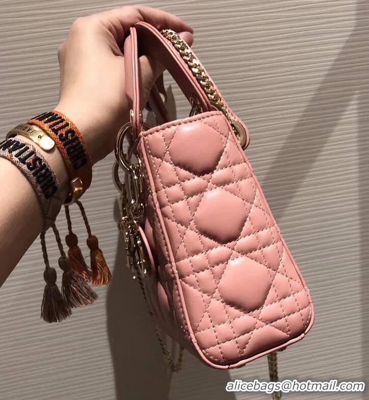 Fashion Lady Dior Mini Bag in Cannage with Chain 510042 Pink