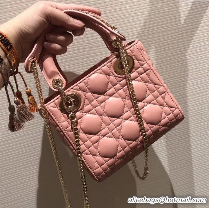 Fashion Lady Dior Mini Bag in Cannage with Chain 510042 Pink