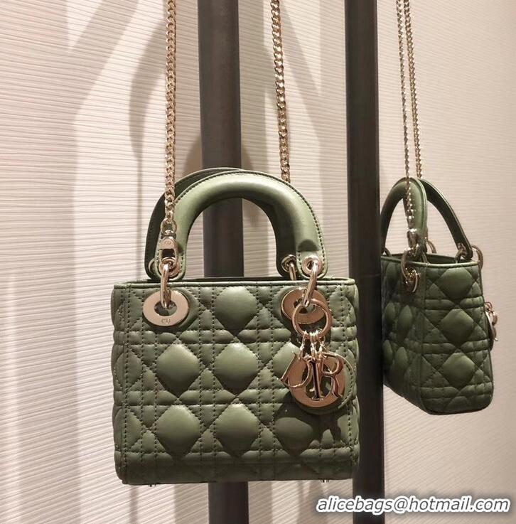 Classic Hot Lady Dior Mini Bag in Cannage with Chain 510042 Green