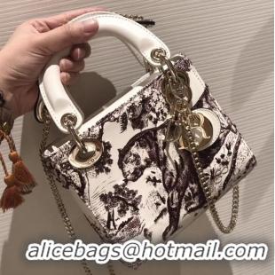 Discount Lady Dior Mini Bag in Cannage with Chain Toile de Jouy motif Embroidered 510046 White/Red 2019