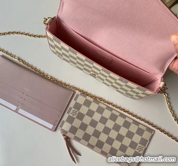 Best Price Louis Vuitton Damier Azur Canvas Pochette Felicie Chain Wallet Bag N60235 2019