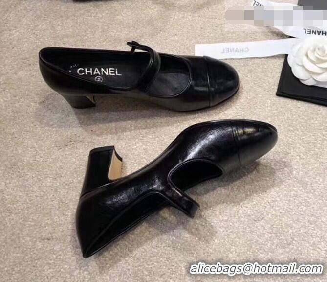 Perfect Chanel Heel 6.5cm Calfskin Mary Janes Pumps G34429 Black 2019