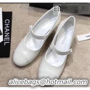 Unique Grade Chanel Heel 6.5cm Calfskin Mary Janes Pumps G34429 White 2019