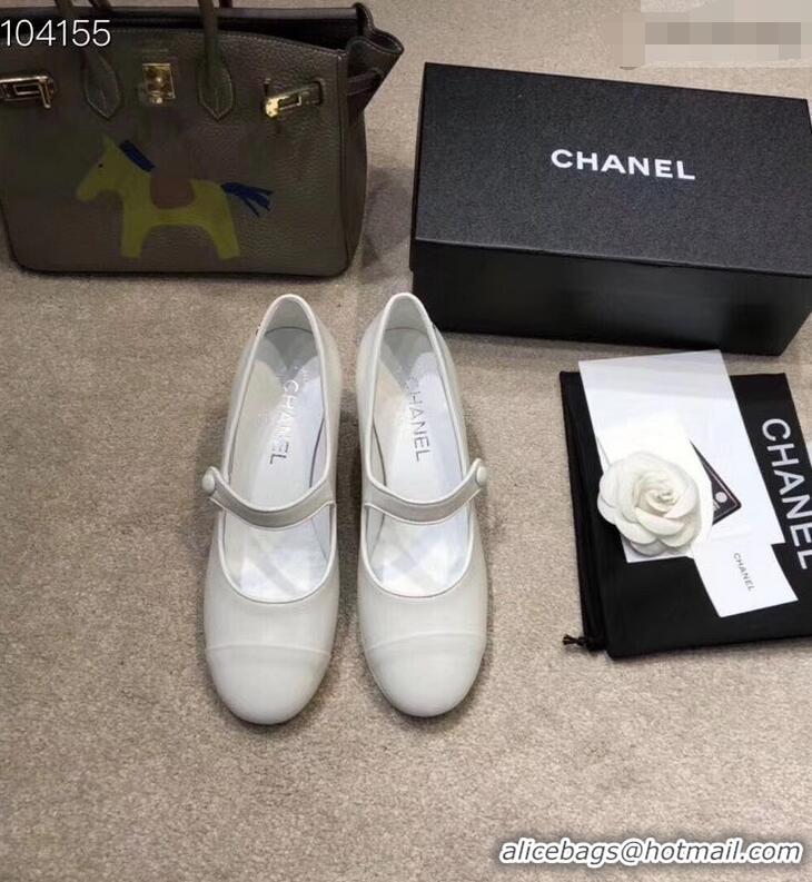 Unique Grade Chanel Heel 6.5cm Calfskin Mary Janes Pumps G34429 White 2019