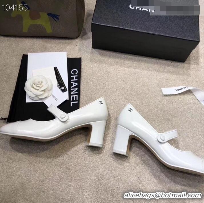 Unique Grade Chanel Heel 6.5cm Calfskin Mary Janes Pumps G34429 White 2019