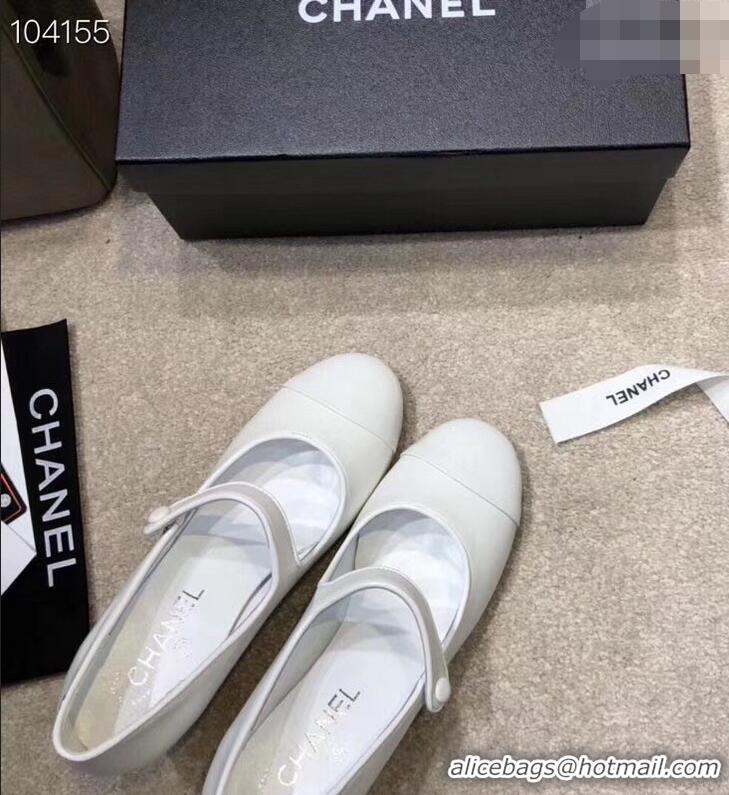 Unique Grade Chanel Heel 6.5cm Calfskin Mary Janes Pumps G34429 White 2019