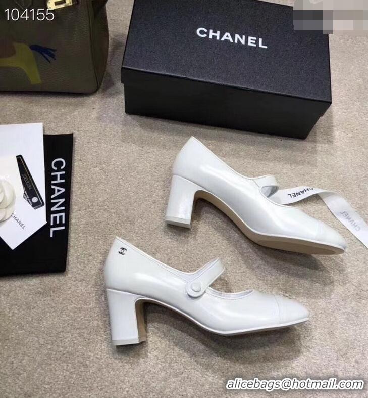 Unique Grade Chanel Heel 6.5cm Calfskin Mary Janes Pumps G34429 White 2019