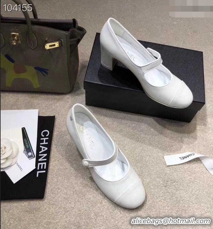 Unique Grade Chanel Heel 6.5cm Calfskin Mary Janes Pumps G34429 White 2019