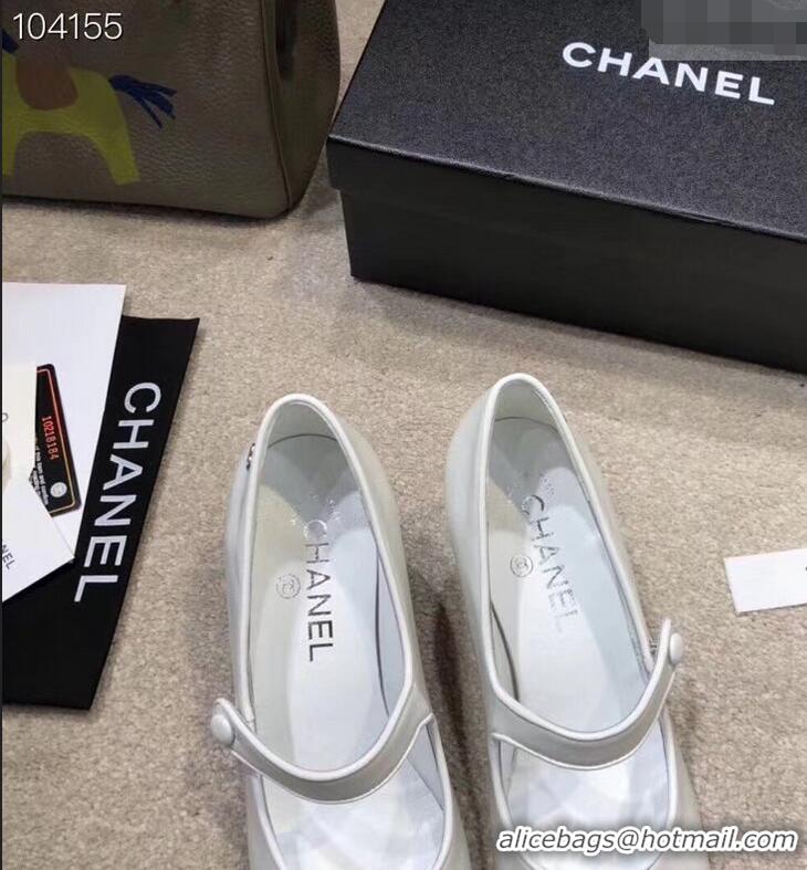 Unique Grade Chanel Heel 6.5cm Calfskin Mary Janes Pumps G34429 White 2019