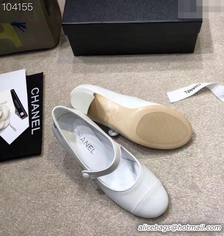 Unique Grade Chanel Heel 6.5cm Calfskin Mary Janes Pumps G34429 White 2019