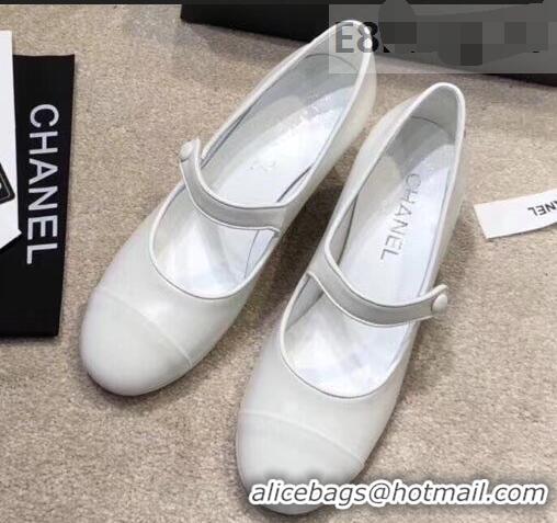 Unique Grade Chanel Heel 6.5cm Calfskin Mary Janes Pumps G34429 White 2019