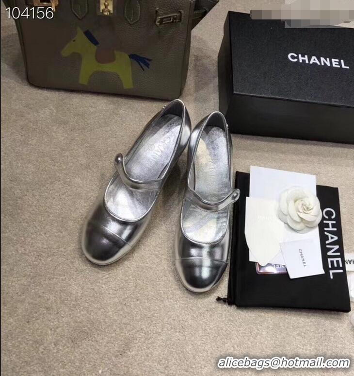 Buy Cheap Chanel Heel 6.5cm Calfskin Mary Janes Pumps G34429 Silver 2019