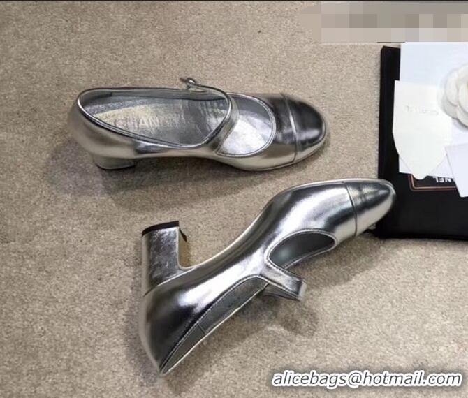 Buy Cheap Chanel Heel 6.5cm Calfskin Mary Janes Pumps G34429 Silver 2019