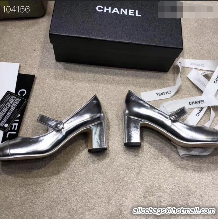 Buy Cheap Chanel Heel 6.5cm Calfskin Mary Janes Pumps G34429 Silver 2019