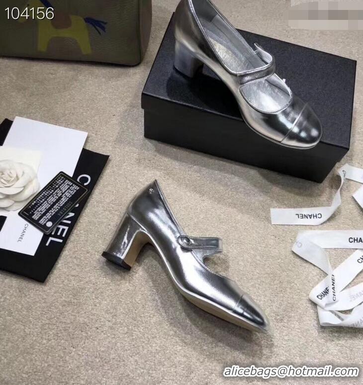 Buy Cheap Chanel Heel 6.5cm Calfskin Mary Janes Pumps G34429 Silver 2019